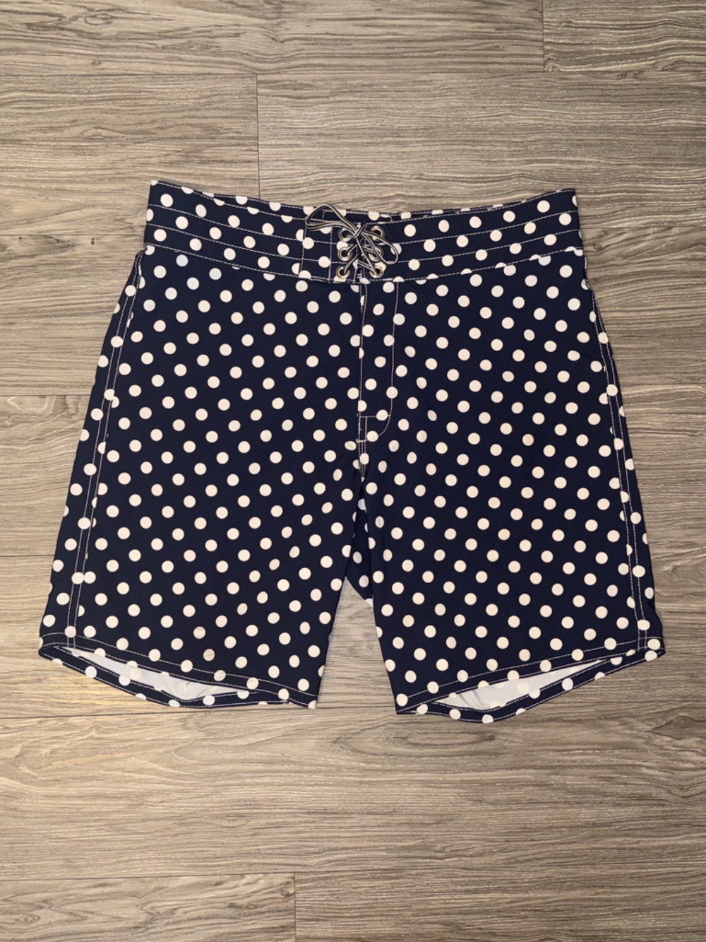 Birdwell Beach Britches Board Shorts Men’s 32 Navy & White Polka Dots USA Made